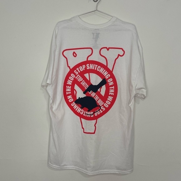 VLONE Stop Snitching on The Woo Pop Smoke T-Shirt White Red Graphic Tee XXL - Picture 4 of 5